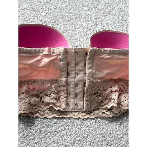 Victoria's Secret PINK Strapless Push Up Bra Nude Beige Lace Trim 36C - Picture 4 of 7
